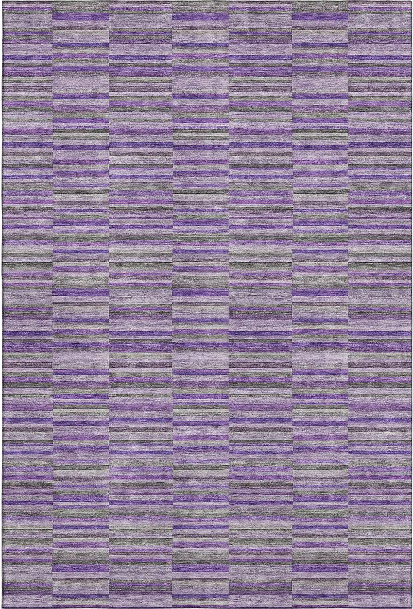 Purple And Gray Striped Washable Area Rug With UV Protection Photo 1