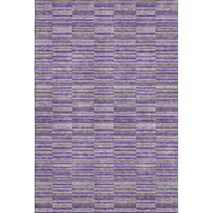 Photo of Purple And Gray Striped Washable Area Rug With UV Protection