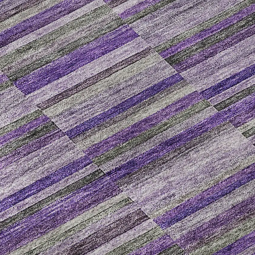 Purple And Gray Striped Washable Area Rug With UV Protection Photo 9
