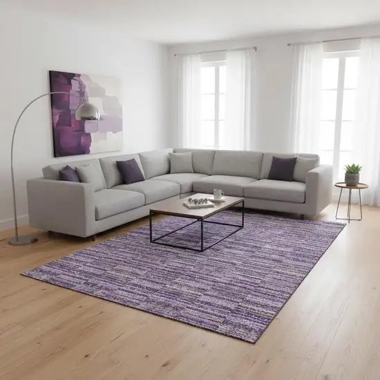 Purple And Gray Striped Washable Area Rug With UV Protection Photo 2