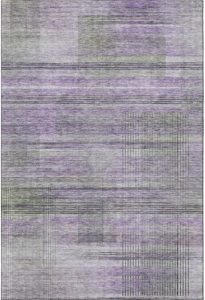 Purple And Gray Striped Washable Area Rug With UV Protection Photo 4