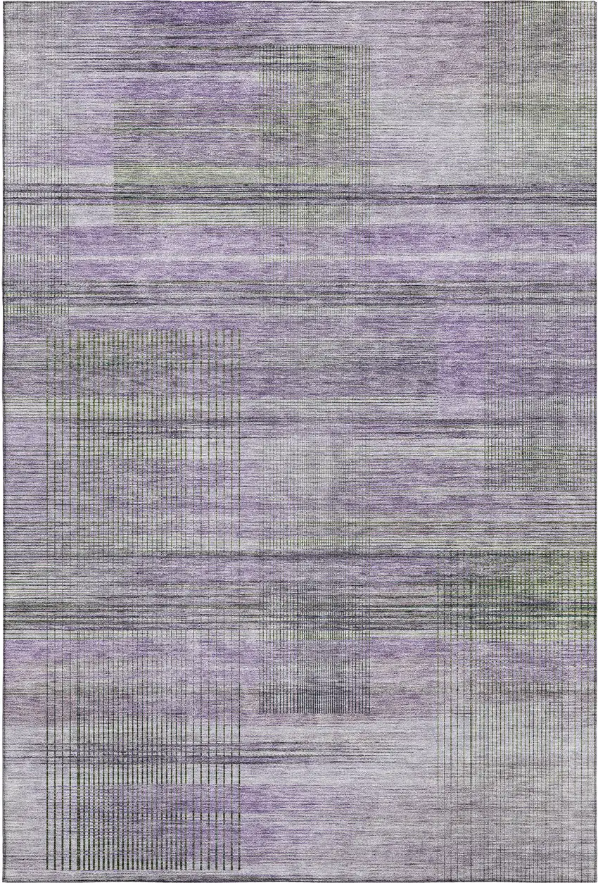 Purple And Gray Striped Washable Area Rug With UV Protection Photo 1