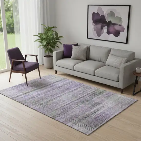Purple And Gray Striped Washable Area Rug With UV Protection Photo 1