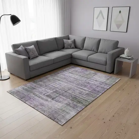Purple And Gray Striped Washable Area Rug With UV Protection Photo 2
