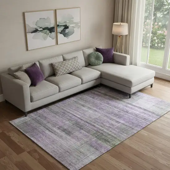 Purple And Gray Striped Washable Area Rug With UV Protection Photo 1