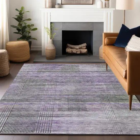 Purple And Gray Striped Washable Area Rug With UV Protection Photo 5