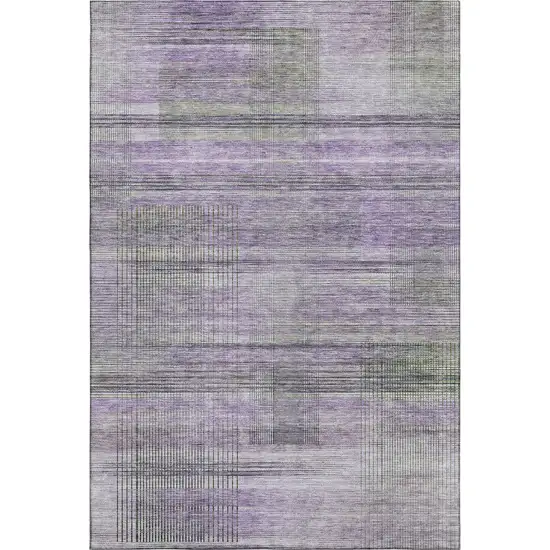 Purple And Gray Striped Washable Area Rug With UV Protection Photo 1