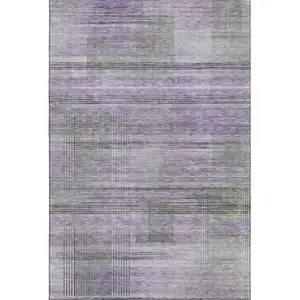 Photo of Purple And Gray Striped Washable Area Rug With UV Protection