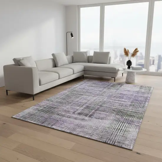 Purple And Gray Striped Washable Area Rug With UV Protection Photo 2