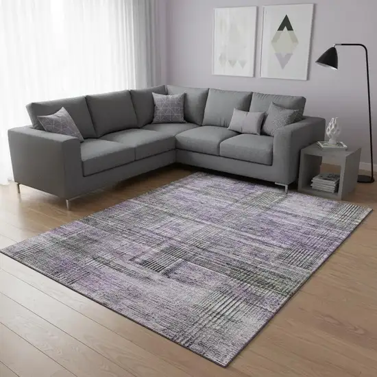 Purple And Gray Striped Washable Area Rug With UV Protection Photo 2