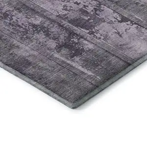 Photo of Purple And Gray Striped Washable Area Rug With UV Protection