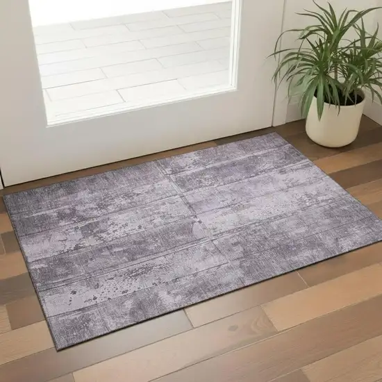 Purple And Gray Striped Washable Area Rug With UV Protection Photo 2