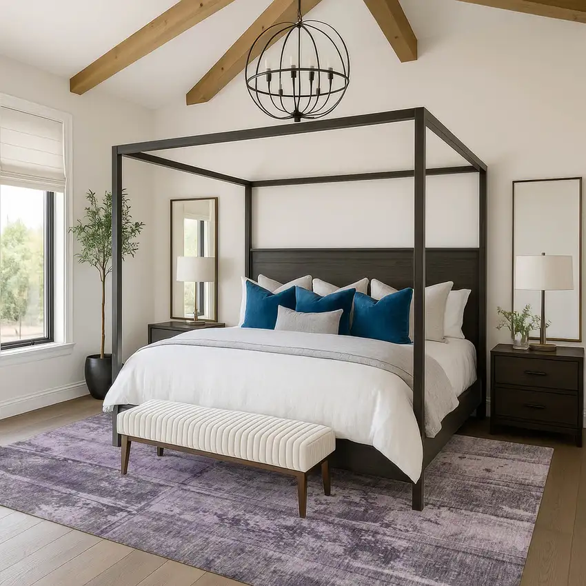 Purple And Gray Striped Washable Area Rug With UV Protection Photo 4