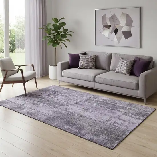 Purple And Gray Striped Washable Area Rug With UV Protection Photo 2