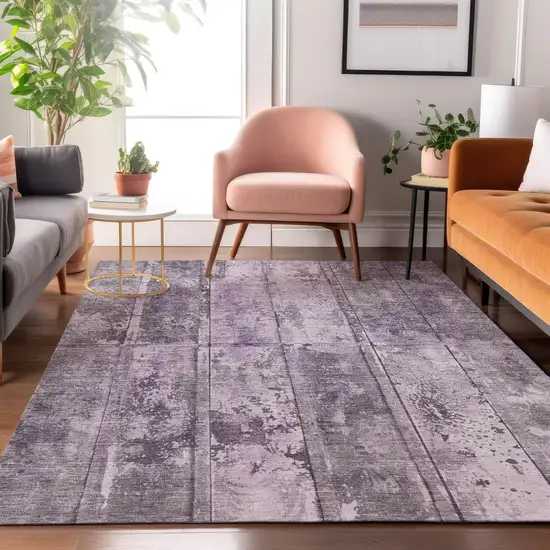 Purple And Gray Striped Washable Area Rug With UV Protection Photo 4