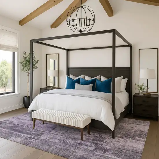 Purple And Gray Striped Washable Area Rug With UV Protection Photo 3