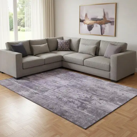 Purple And Gray Striped Washable Area Rug With UV Protection Photo 2