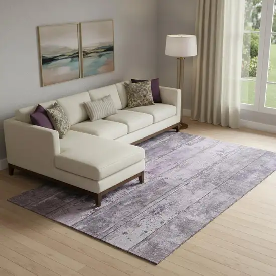Purple And Gray Striped Washable Area Rug With UV Protection Photo 2