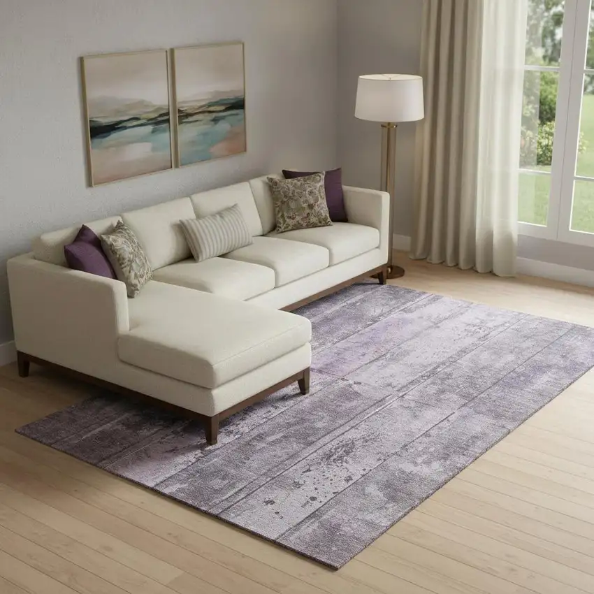 Purple And Gray Striped Washable Area Rug With UV Protection Photo 2