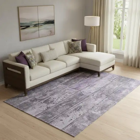Purple And Gray Striped Washable Area Rug With UV Protection Photo 2