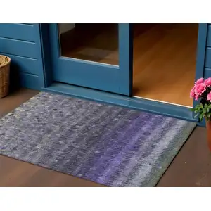 Photo of Purple And Gray Striped Washable Indoor Outdoor Area Rug