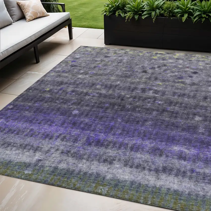 Purple And Gray Striped Washable Indoor Outdoor Area Rug Photo 1