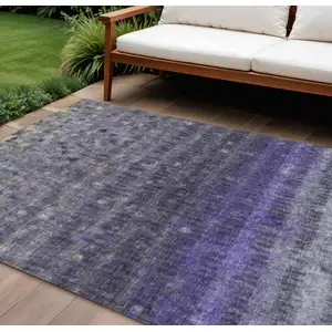 Photo of Purple And Gray Striped Washable Indoor Outdoor Area Rug