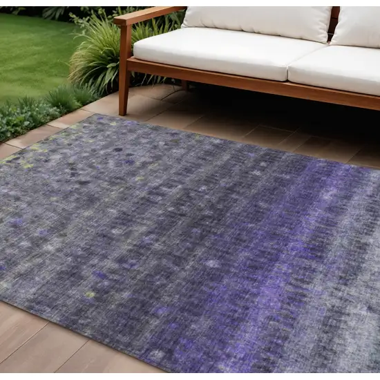 Purple And Gray Striped Washable Indoor Outdoor Area Rug Photo 1