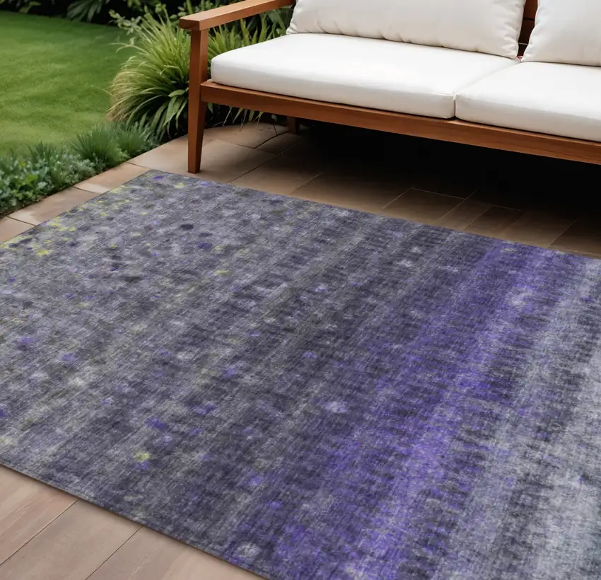 Purple And Gray Striped Washable Indoor Outdoor Area Rug Photo 1