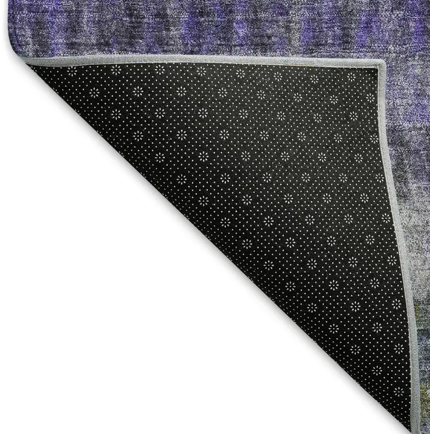 Purple And Gray Striped Washable Indoor Outdoor Area Rug Photo 5