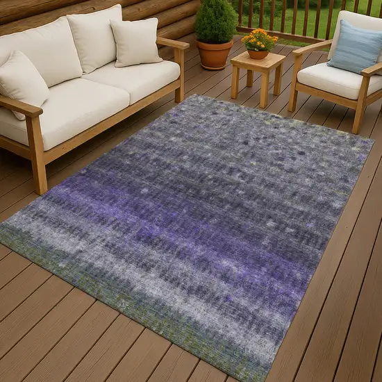 Purple And Gray Striped Washable Indoor Outdoor Area Rug Photo 8