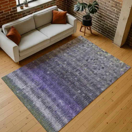 Purple And Gray Striped Washable Indoor Outdoor Area Rug Photo 7