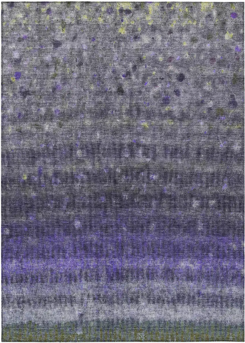 Purple And Gray Striped Washable Indoor Outdoor Area Rug Photo 1