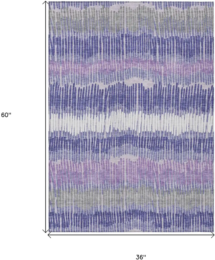 Purple And Gray Striped Washable Indoor Outdoor Area Rug Photo 3