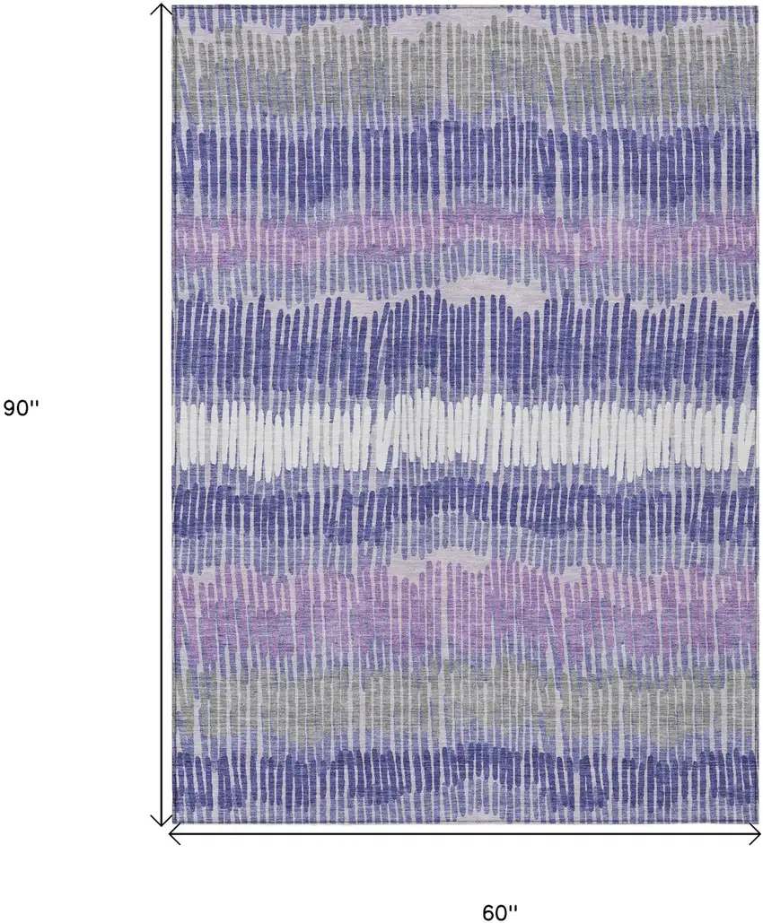 Purple And Gray Striped Washable Indoor Outdoor Area Rug Photo 3