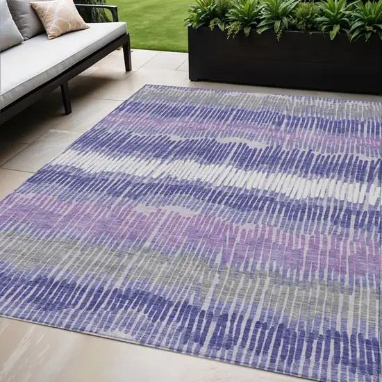 Purple And Gray Striped Washable Indoor Outdoor Area Rug Photo 1