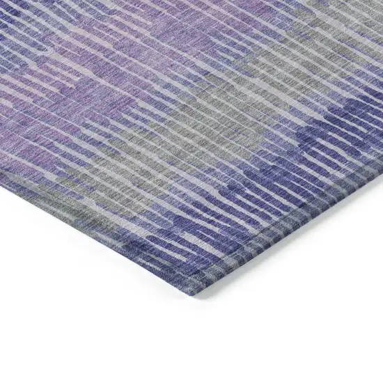 Purple And Gray Striped Washable Indoor Outdoor Area Rug Photo 5