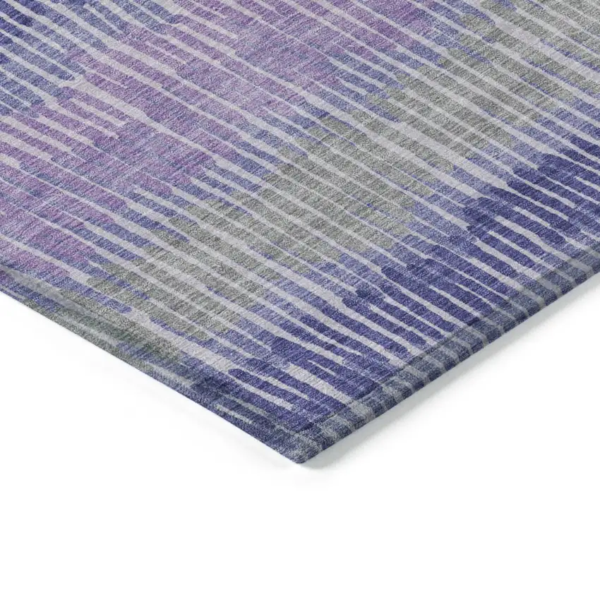 Purple And Gray Striped Washable Indoor Outdoor Area Rug Photo 5