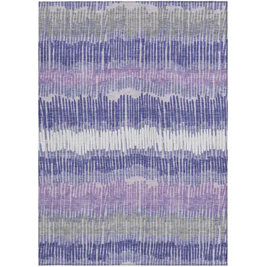 Purple And Gray Striped Washable Indoor Outdoor Area Rug Photo 7