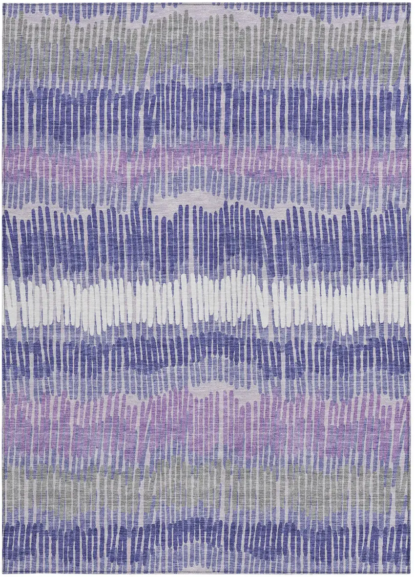 Purple And Gray Striped Washable Indoor Outdoor Area Rug Photo 7