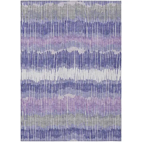 Purple And Gray Striped Washable Indoor Outdoor Area Rug Photo 2