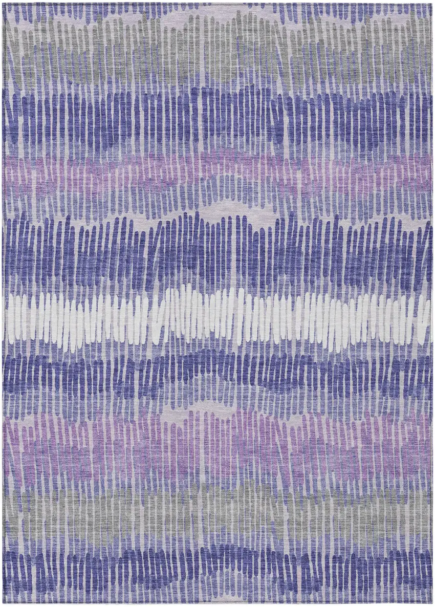 Purple And Gray Striped Washable Indoor Outdoor Area Rug Photo 2