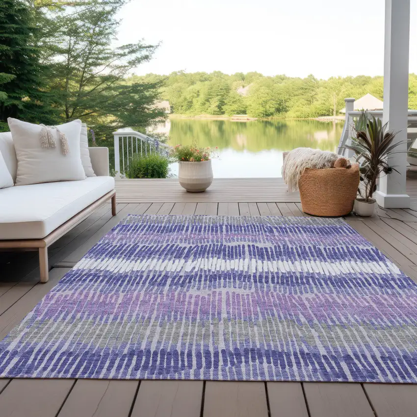 Purple And Gray Striped Washable Indoor Outdoor Area Rug Photo 8