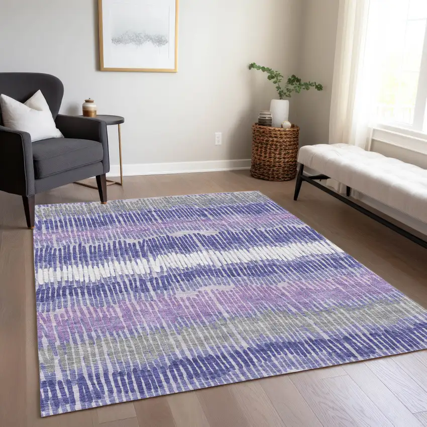 Purple And Gray Striped Washable Indoor Outdoor Area Rug Photo 9