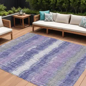 Photo of Purple And Gray Striped Washable Indoor Outdoor Area Rug