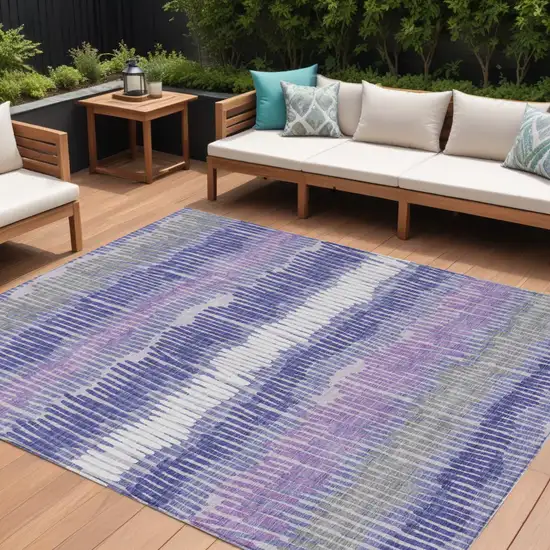 Purple And Gray Striped Washable Indoor Outdoor Area Rug Photo 1