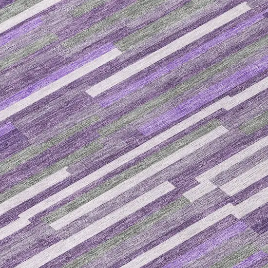 Purple And Gray Striped Washable Indoor Outdoor Area Rug Photo 8