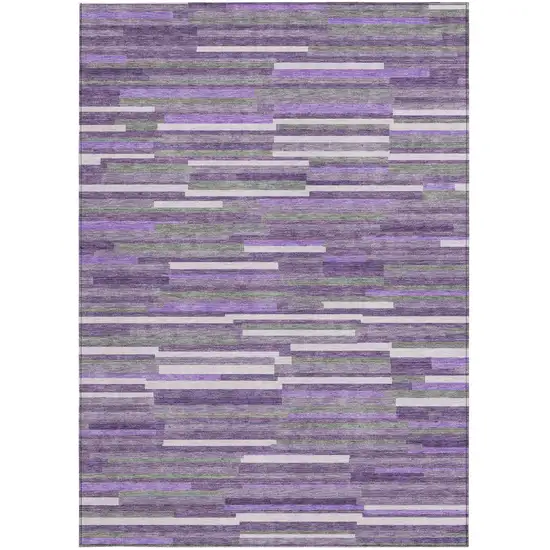 Purple And Gray Striped Washable Indoor Outdoor Area Rug Photo 6