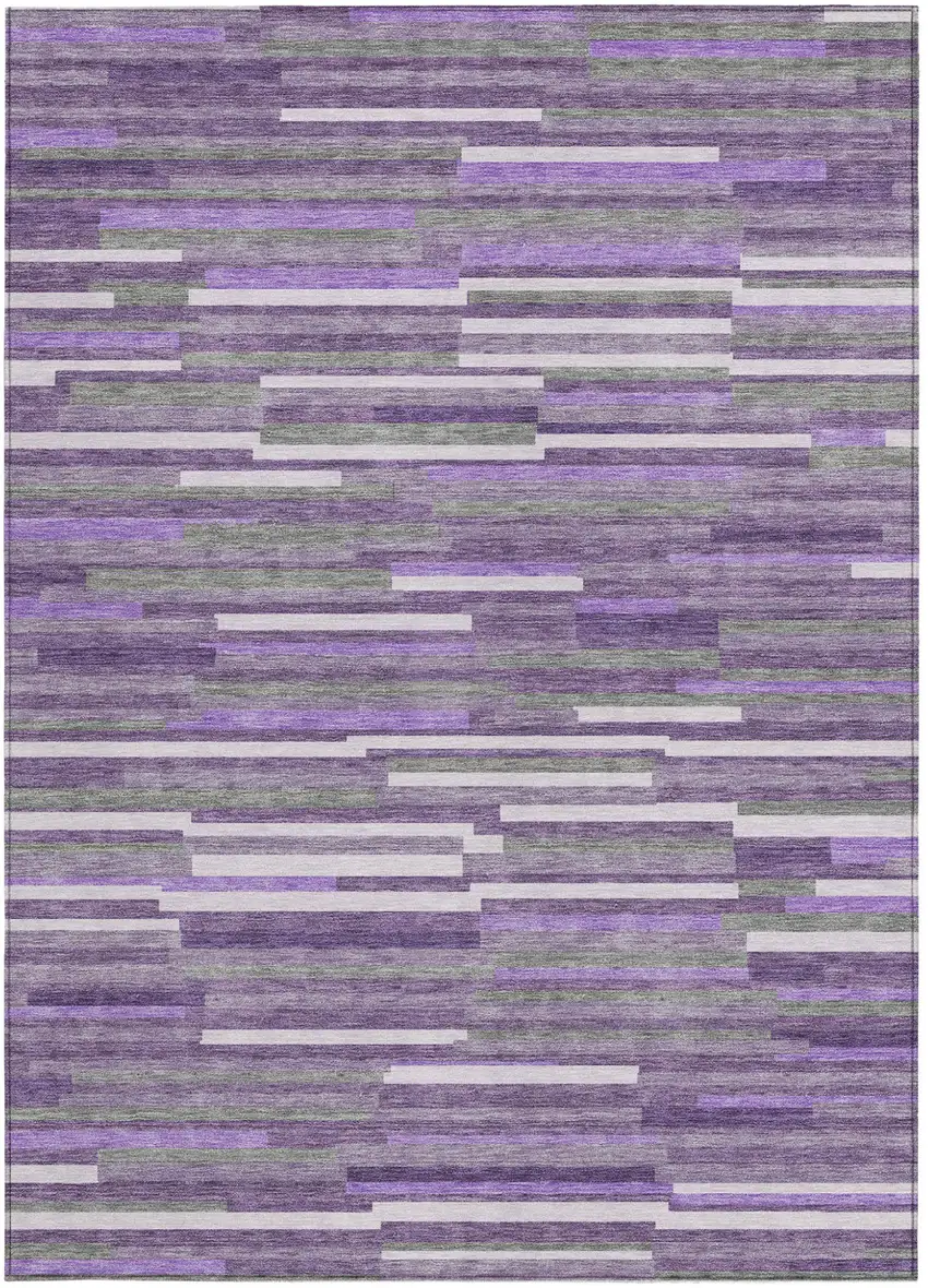 Purple And Gray Striped Washable Indoor Outdoor Area Rug Photo 6
