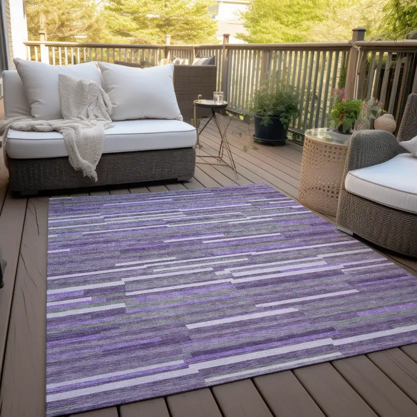 Purple And Gray Striped Washable Indoor Outdoor Area Rug Photo 9
